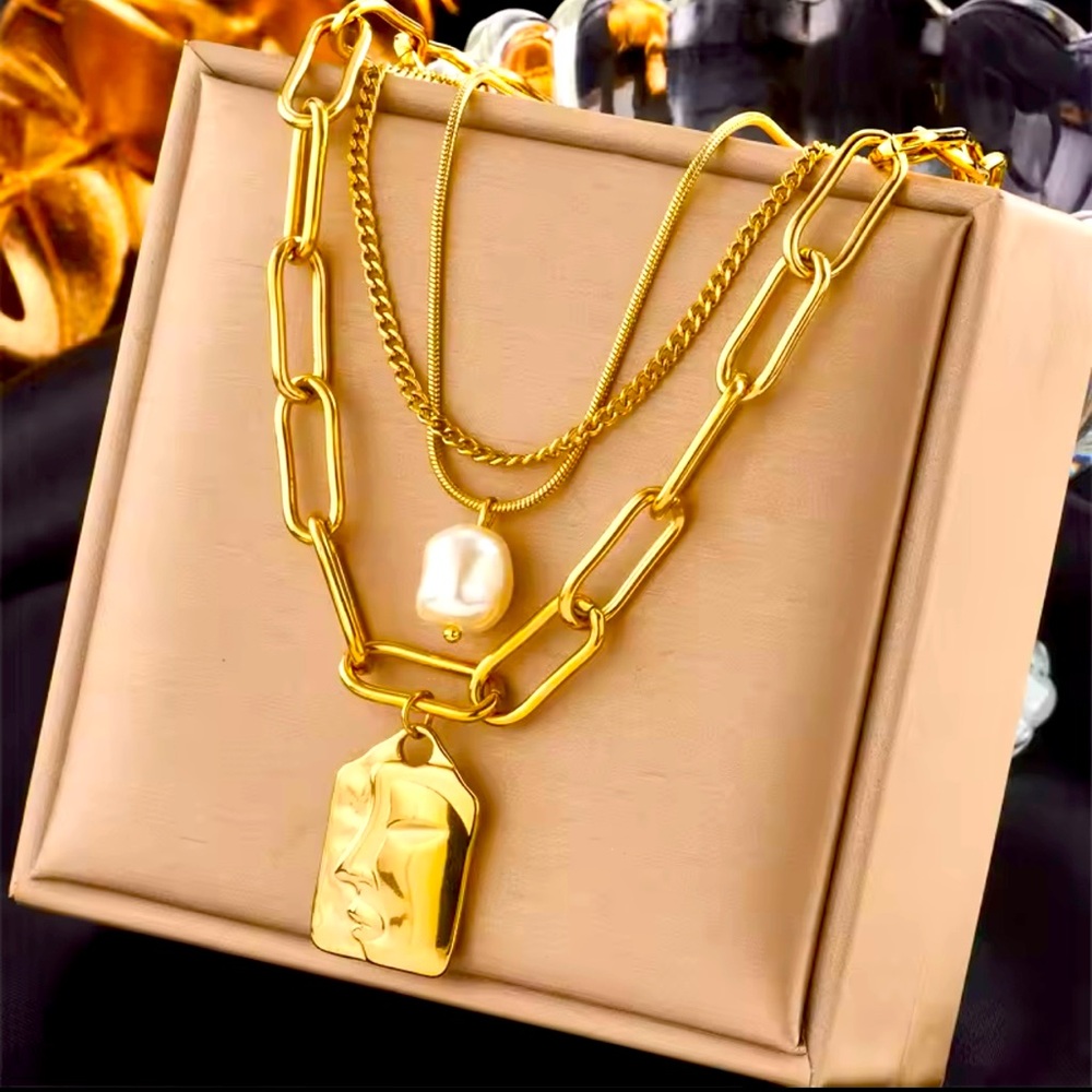 Gold Layered Necklace with Pearl Pendant